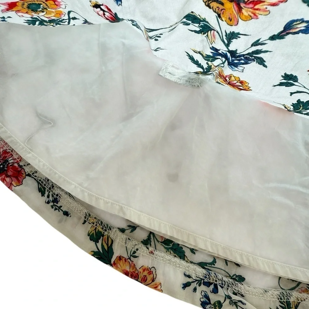 Janie and Jack Girls' Ivory Floral Sweetheart Blouse Size 18-24 Spring Cotton